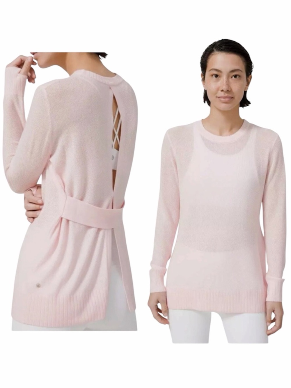 Lululemon Sincerely Yours Sweater Pink Glow Open Back light Pink top Women’s 6